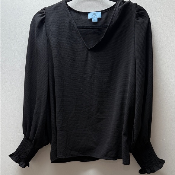 CeCe Black V-Neck Blouse with Puff Sleeves - Picture 1 of 6